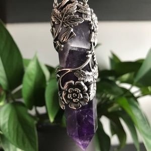 Evil Pawn Jewelry Amethyst Floral Wrap Large Necklace Wand Altar